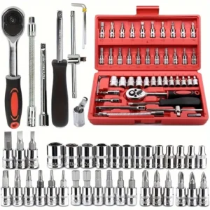 Kit de Ferramentas 46 Peças Jogo de Soquetes Chave Catraca Reversível com Maleta Jogo de Ferramentas Completo