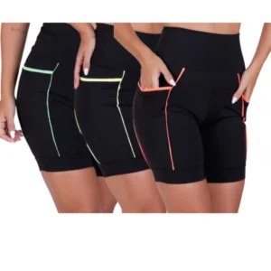 Compartilhar: Kit com 3 Bermudas Fitness Cós Alto Refletiva de Corrida e Academia de Média Compressão com Bolsos
